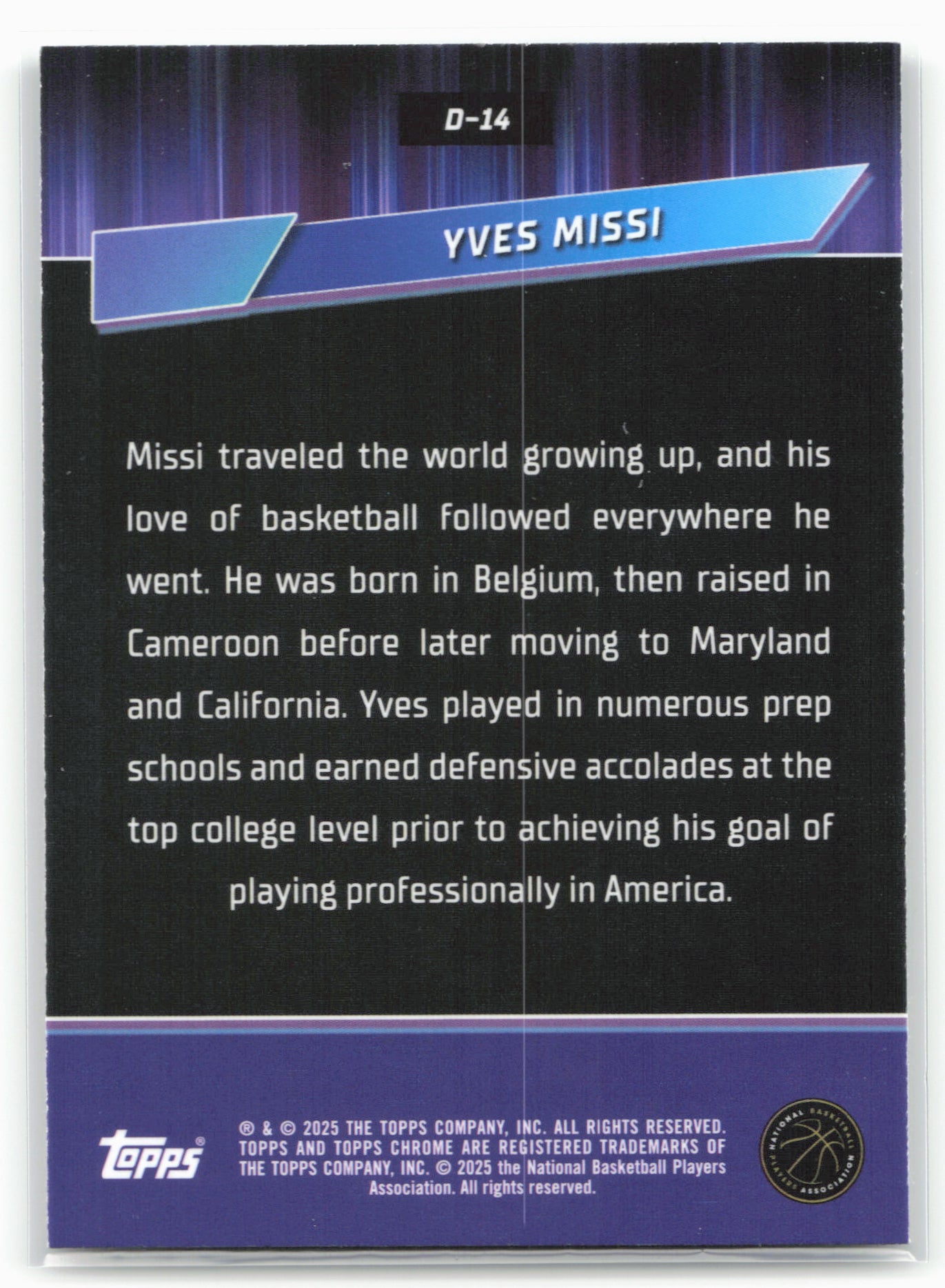 2024-25 Topps Chrome #D-14 Yves Missi Destiny
