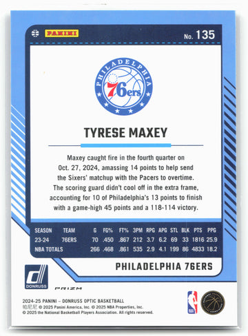 2024-25 Donruss Optic #135 Tyrese Maxey Holo