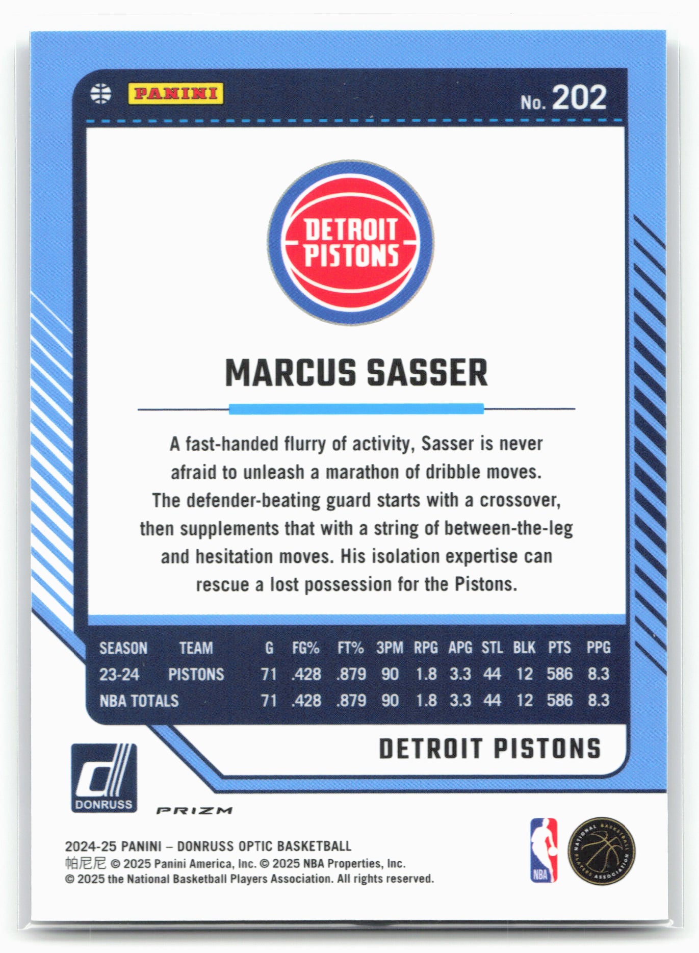 2024-25 Donruss Optic #202 Marcus Sasser Holo