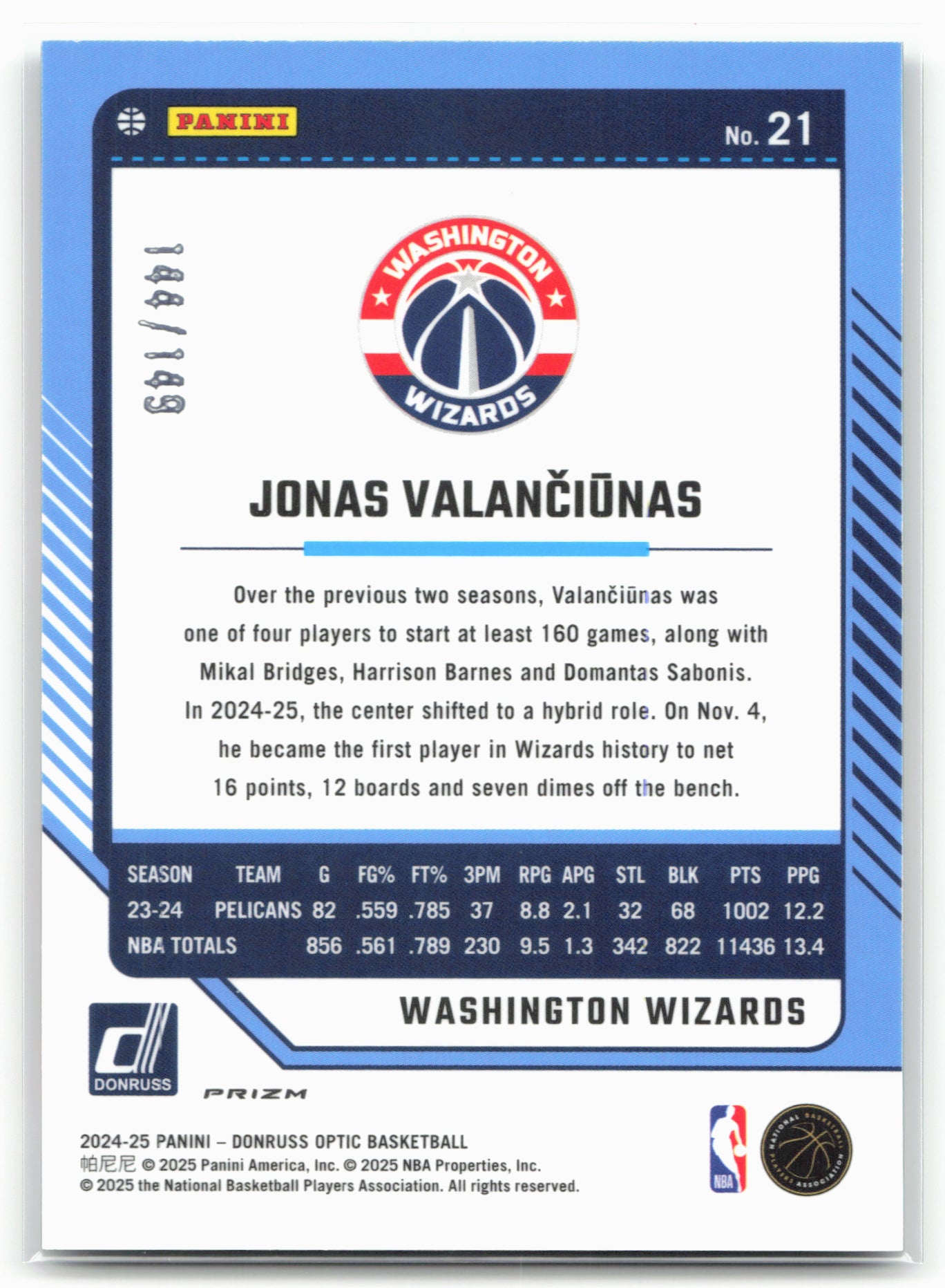 2024-25 Donruss Optic #21 Jonas Valanciunas Green Shock #/149