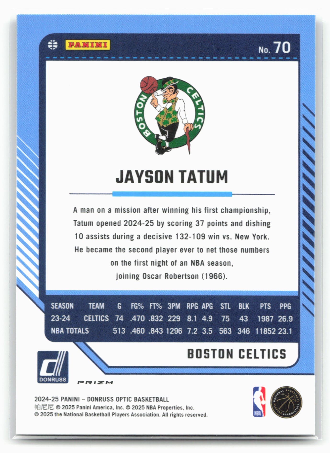 2024-25 Donruss Optic #70 Jayson Tatum Purple Shock