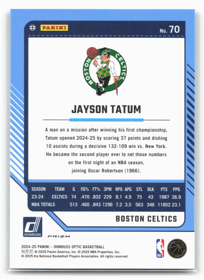 2024-25 Donruss Optic #70 Jayson Tatum Purple Shock