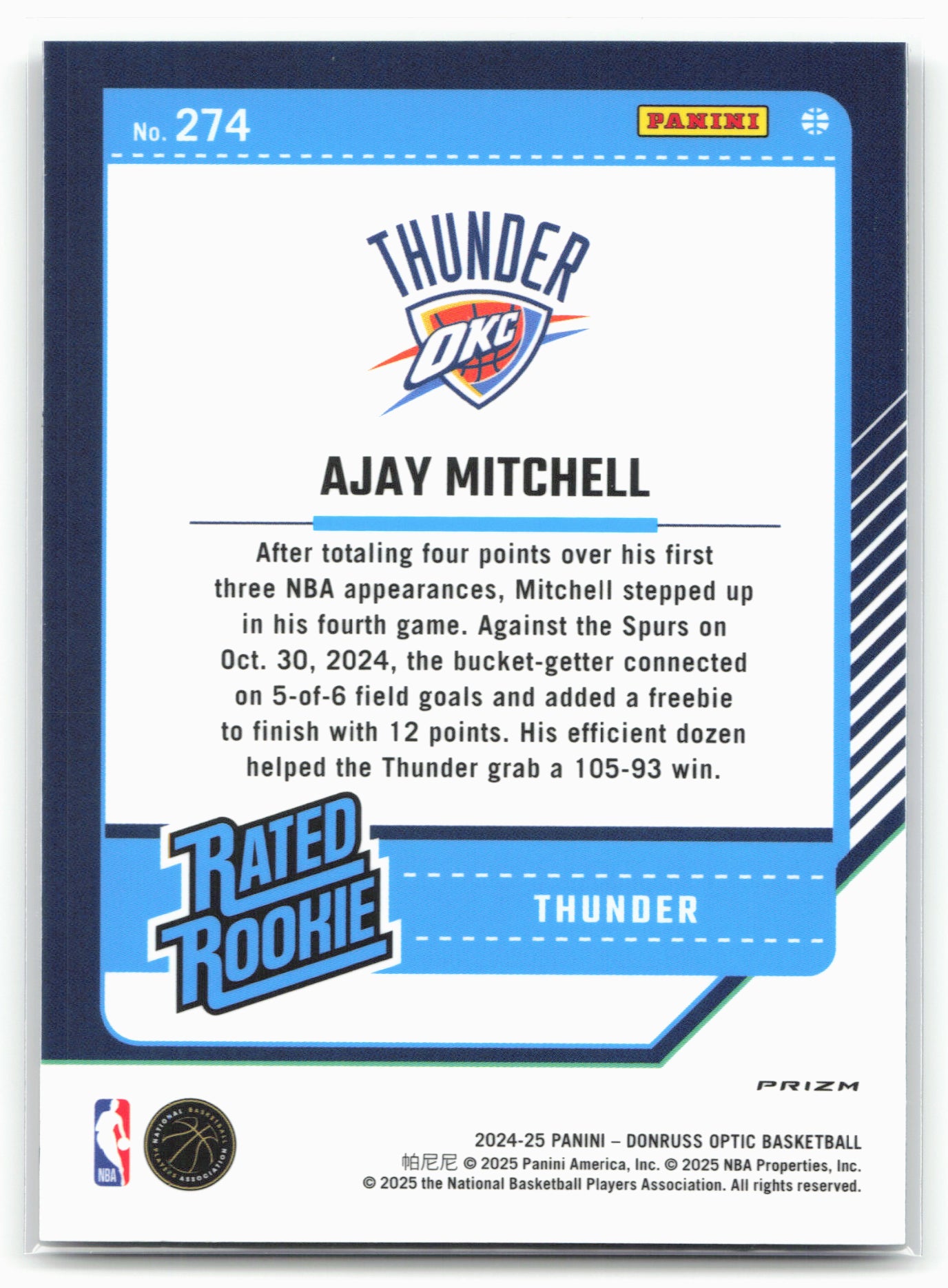 2024-25 Donruss Optic #274 Ajay Mitchell Purple Shock