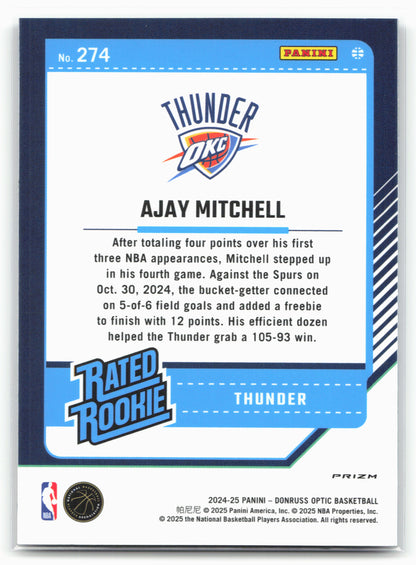 2024-25 Donruss Optic #274 Ajay Mitchell Purple Shock