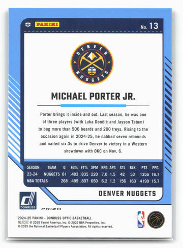 2024-25 Donruss Optic #13 Michael Porter Jr. Purple Shock