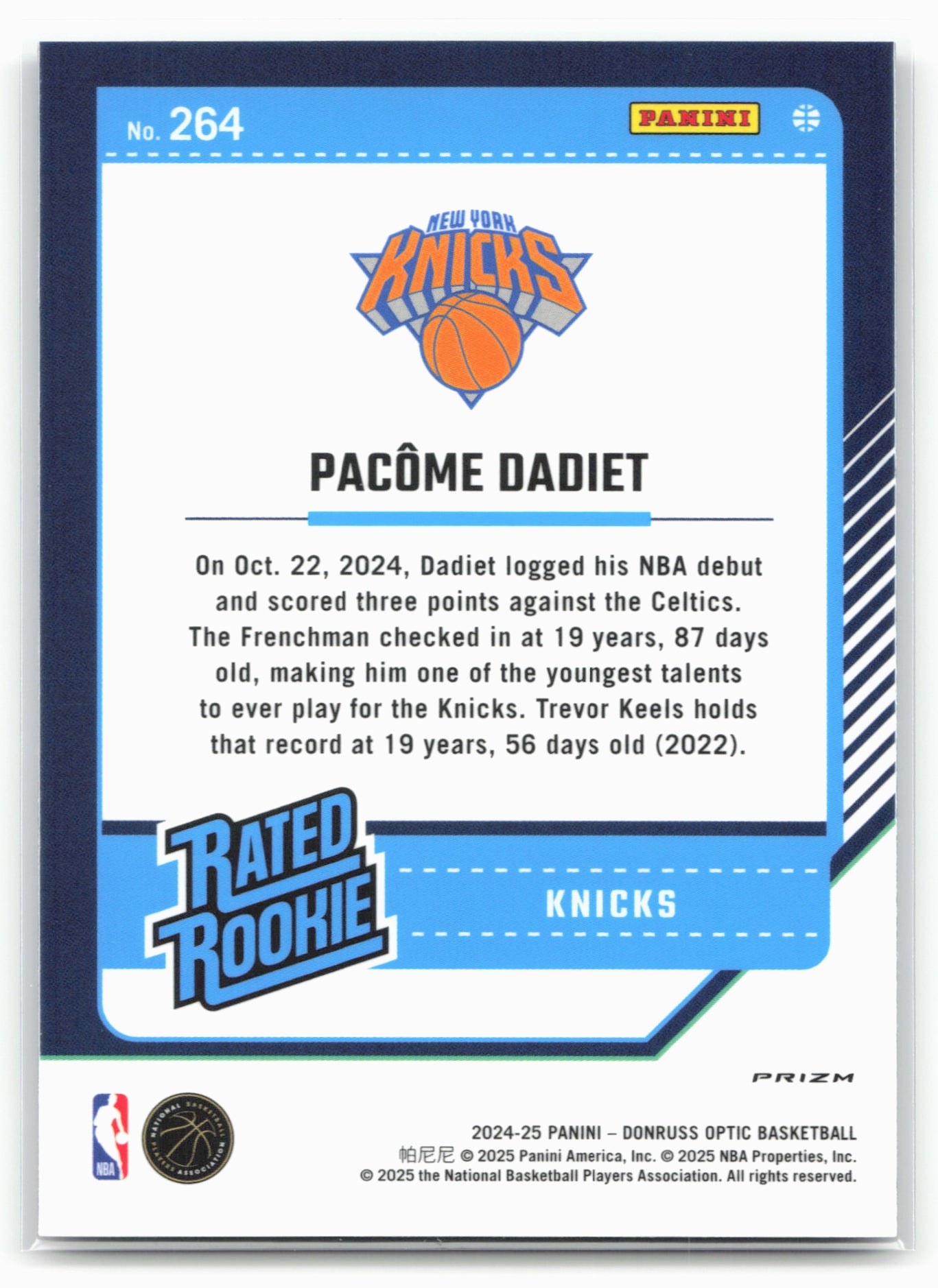 2024-25 Donruss Optic #264 Pacome Dadiet Purple Shock