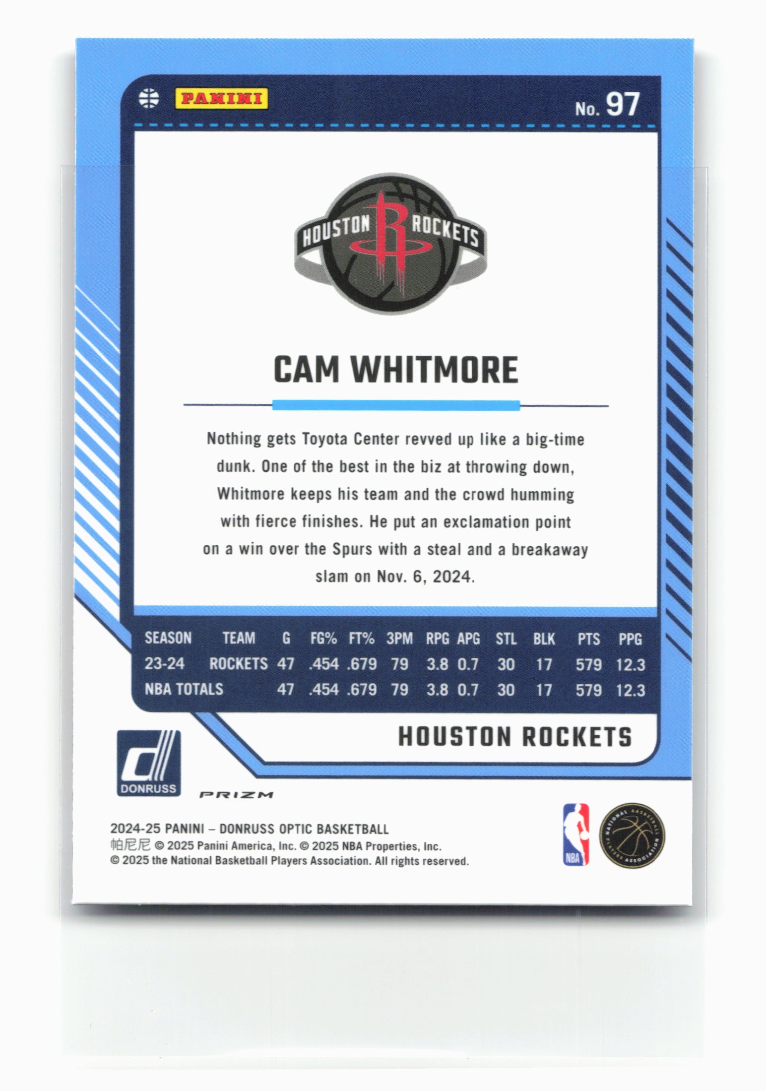 2024-25 Donruss Optic #97 Cam Whitmore Purple Shock