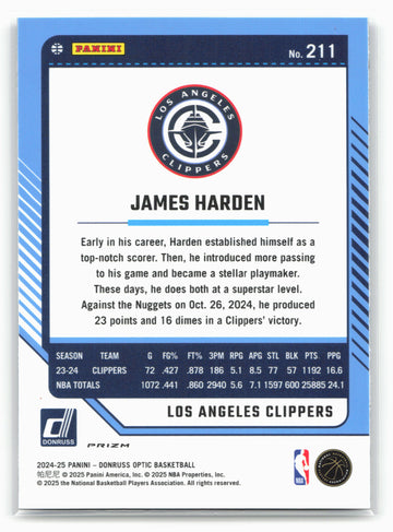 2024-25 Donruss Optic #211 James Harden Purple Shock