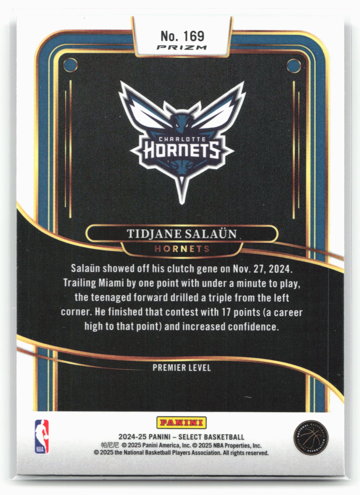 2024-25 Panini Select #169 Tidjane Salaun Tri-Color Prizm