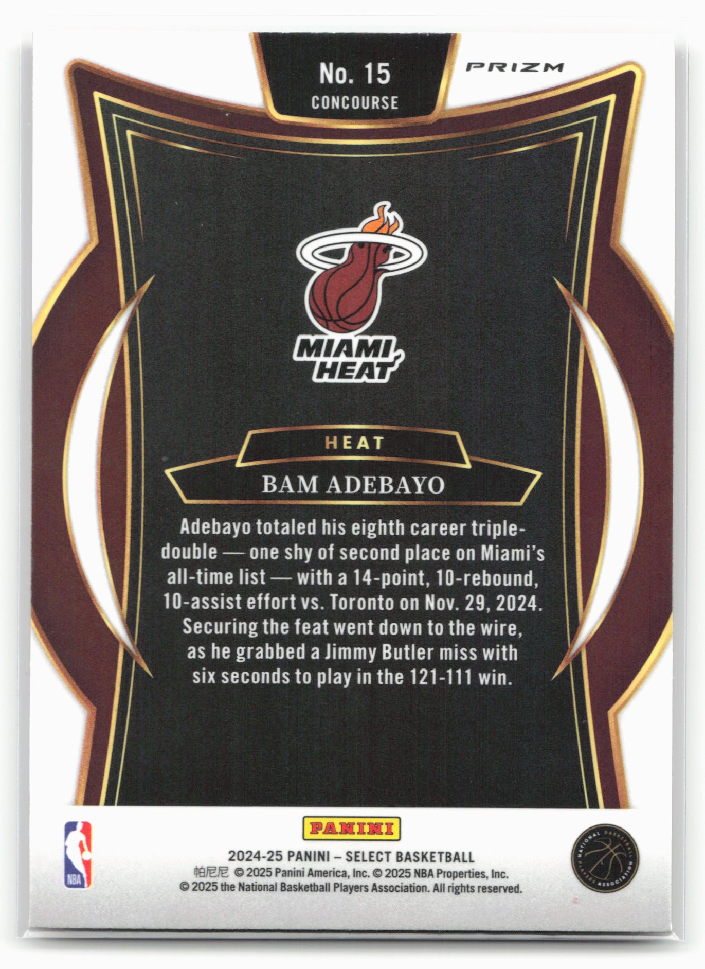 2024-25 Panini Select #15 Bam Adebayo Red Cracked Ice Prizm