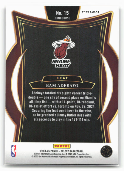 2024-25 Panini Select #15 Bam Adebayo Red Cracked Ice Prizm