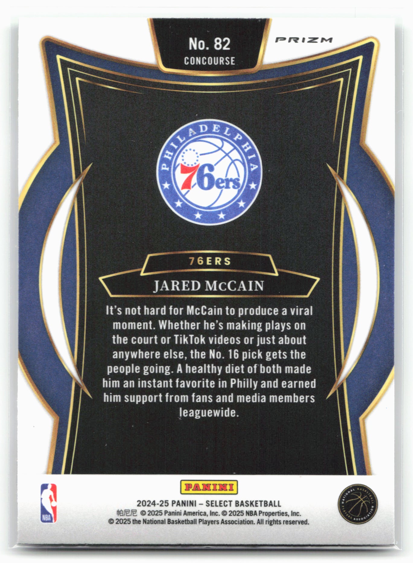 2024-25 Panini Select #82 Jared McCain Tri-Color Prizm