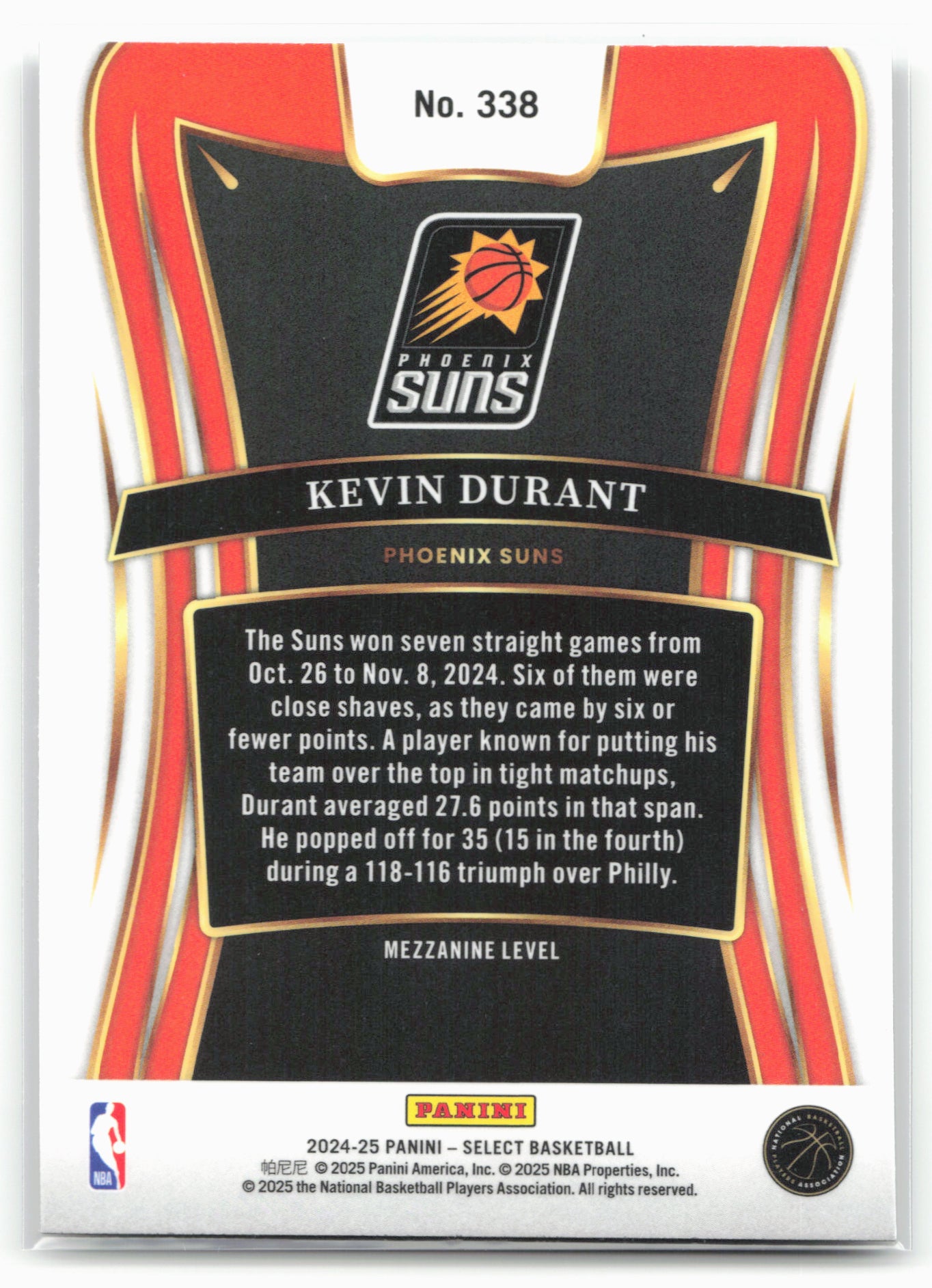 2024-25 Panini Select #338 Kevin Durant