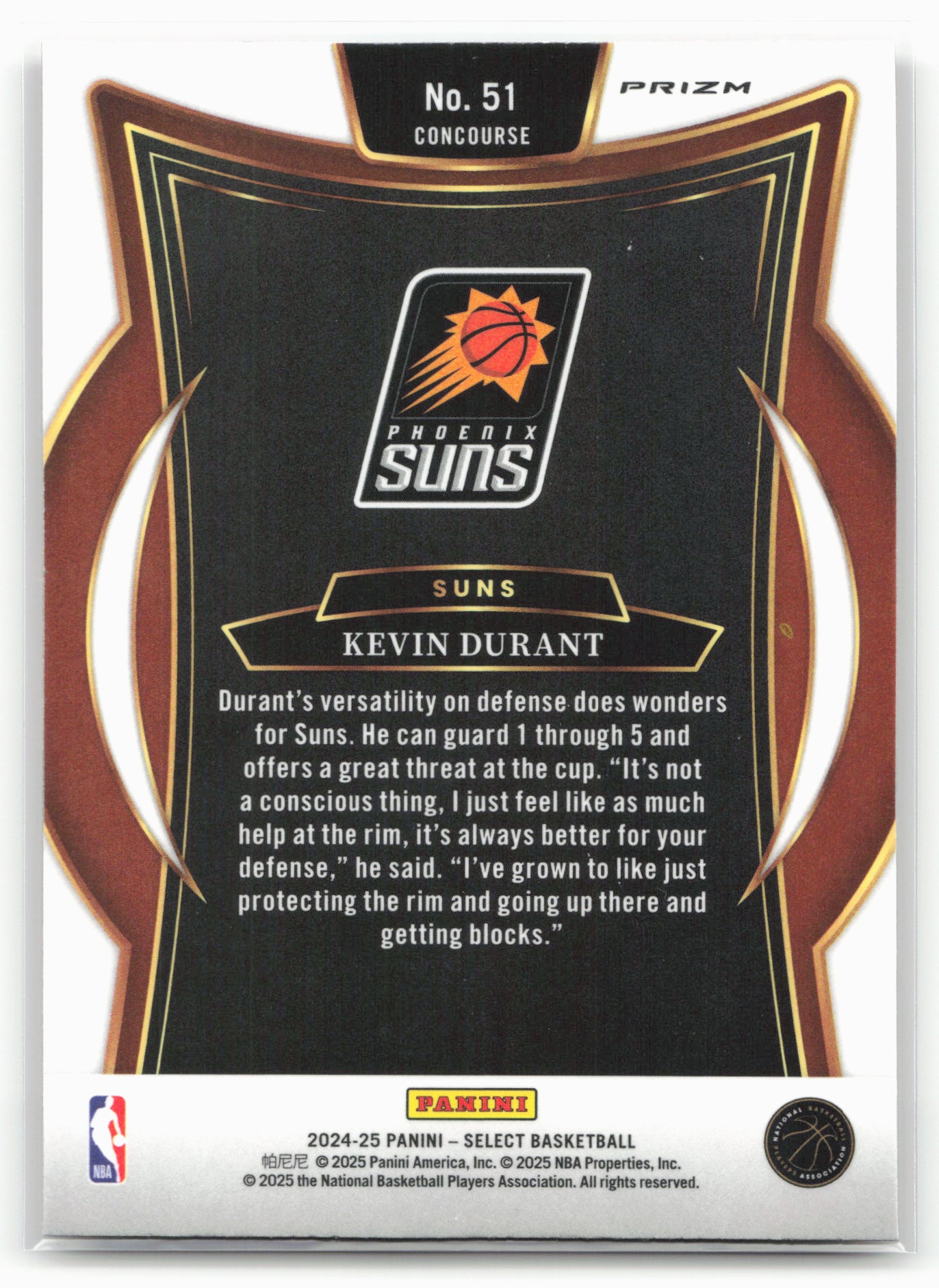2024-25 Panini Select #51 Kevin Durant Red Cracked Ice Prizm