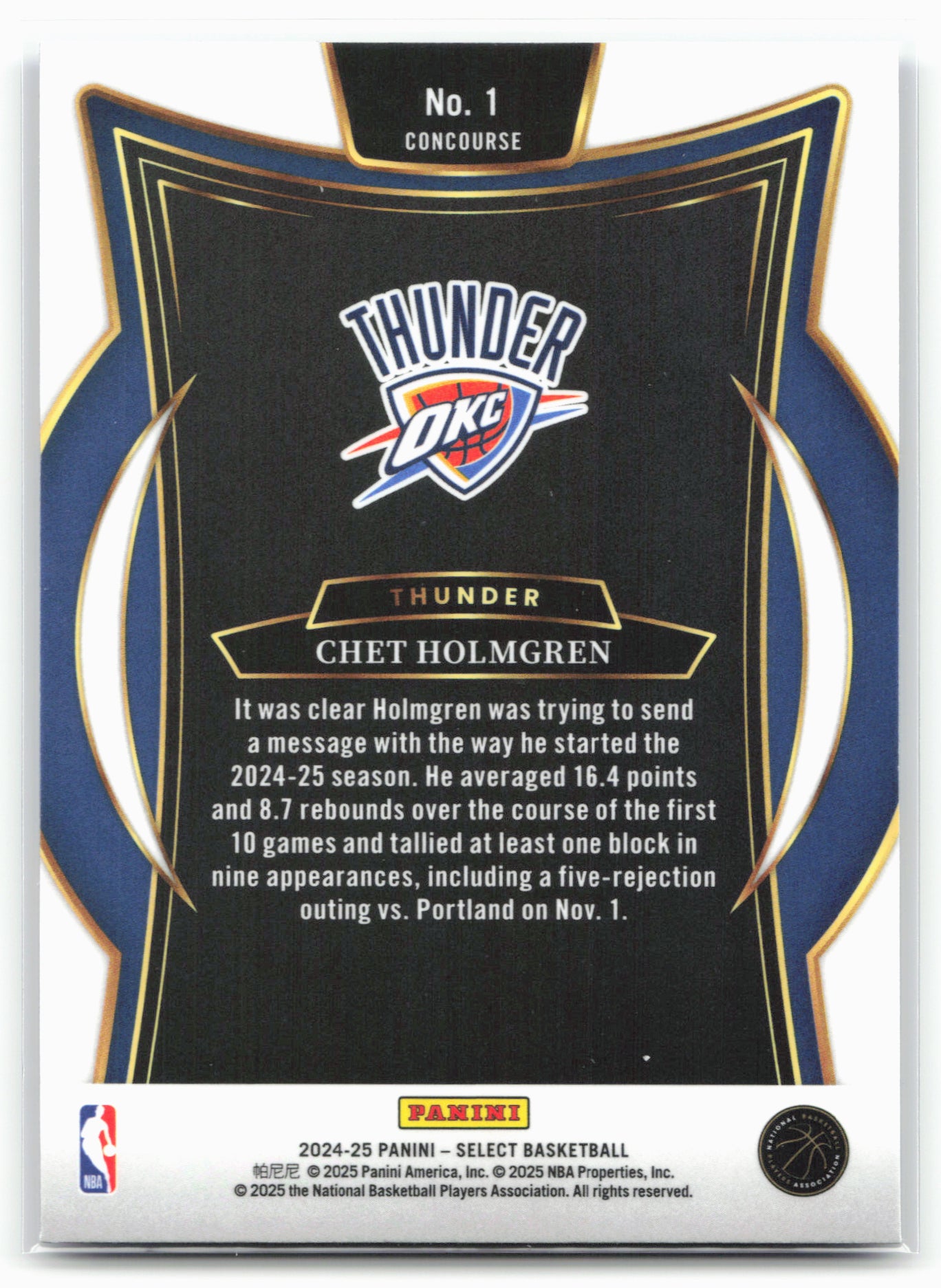 2024-25 Panini Select #1 Chet Holmgren Blue (Retail)