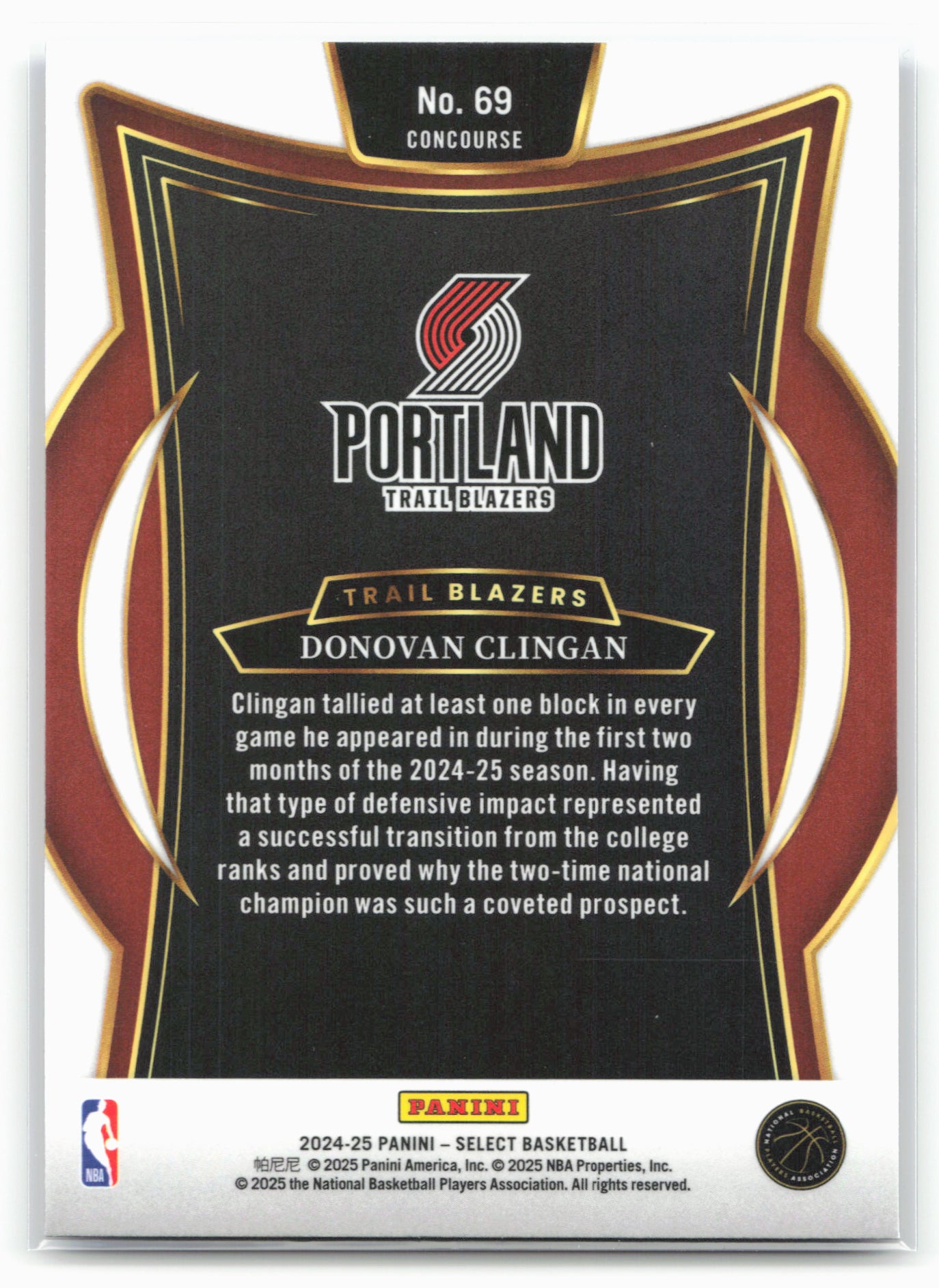 2024-25 Panini Select #69 Donovan Clingan Blue (Retail)