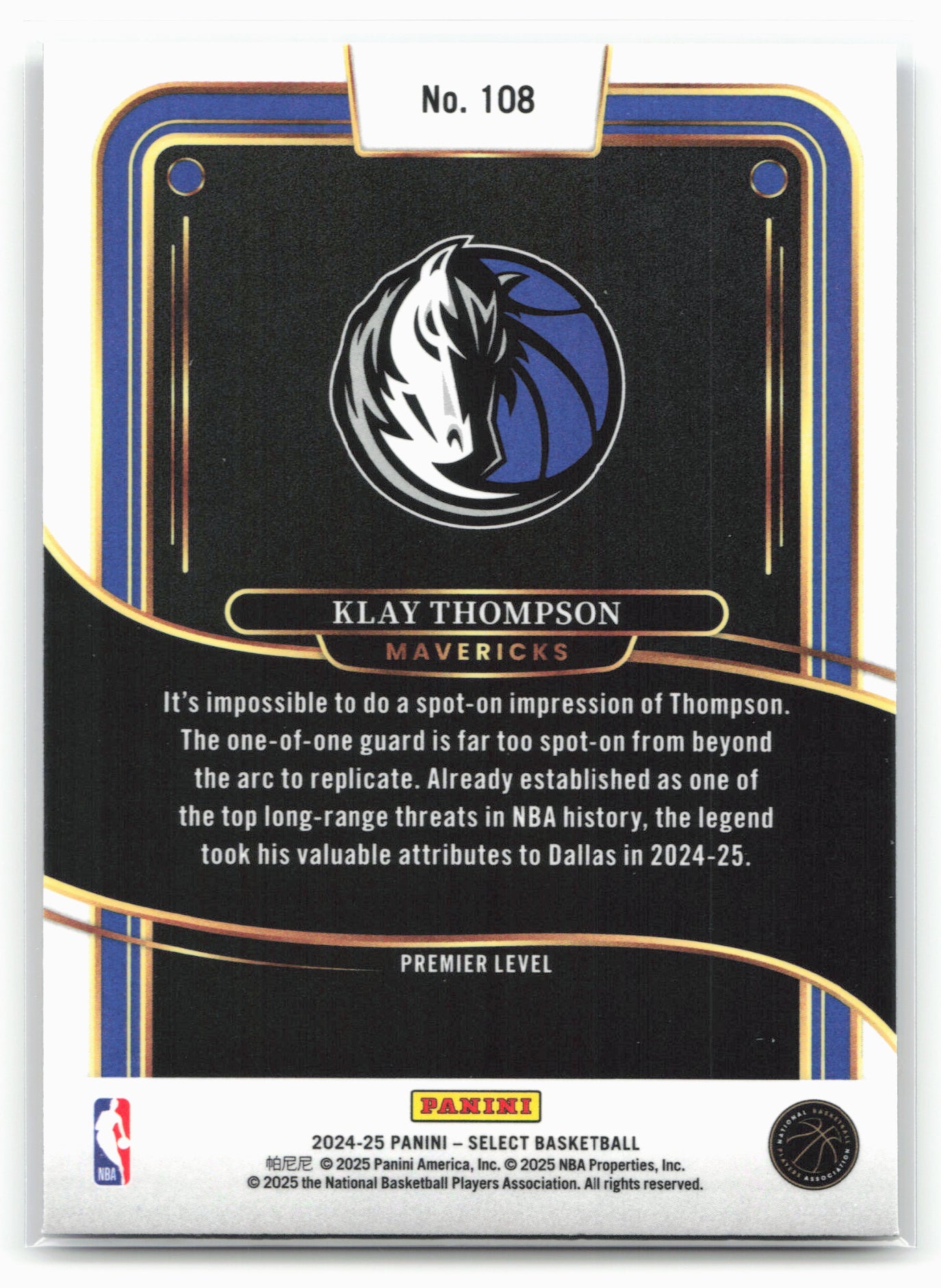 2024-25 Panini Select #108 Klay Thompson Blue (Retail)