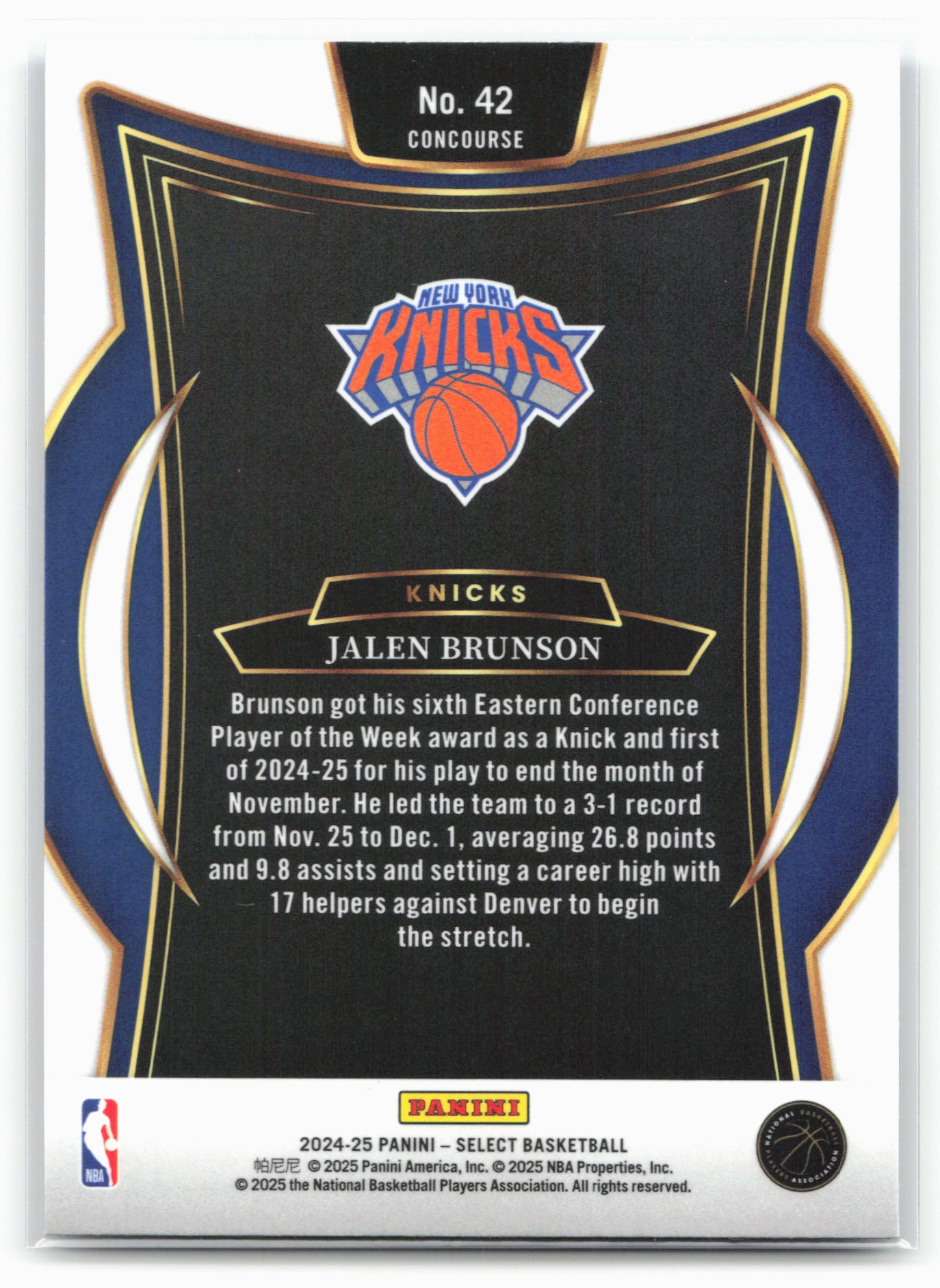 2024-25 Panini Select #42 Jalen Brunson Blue Prizm