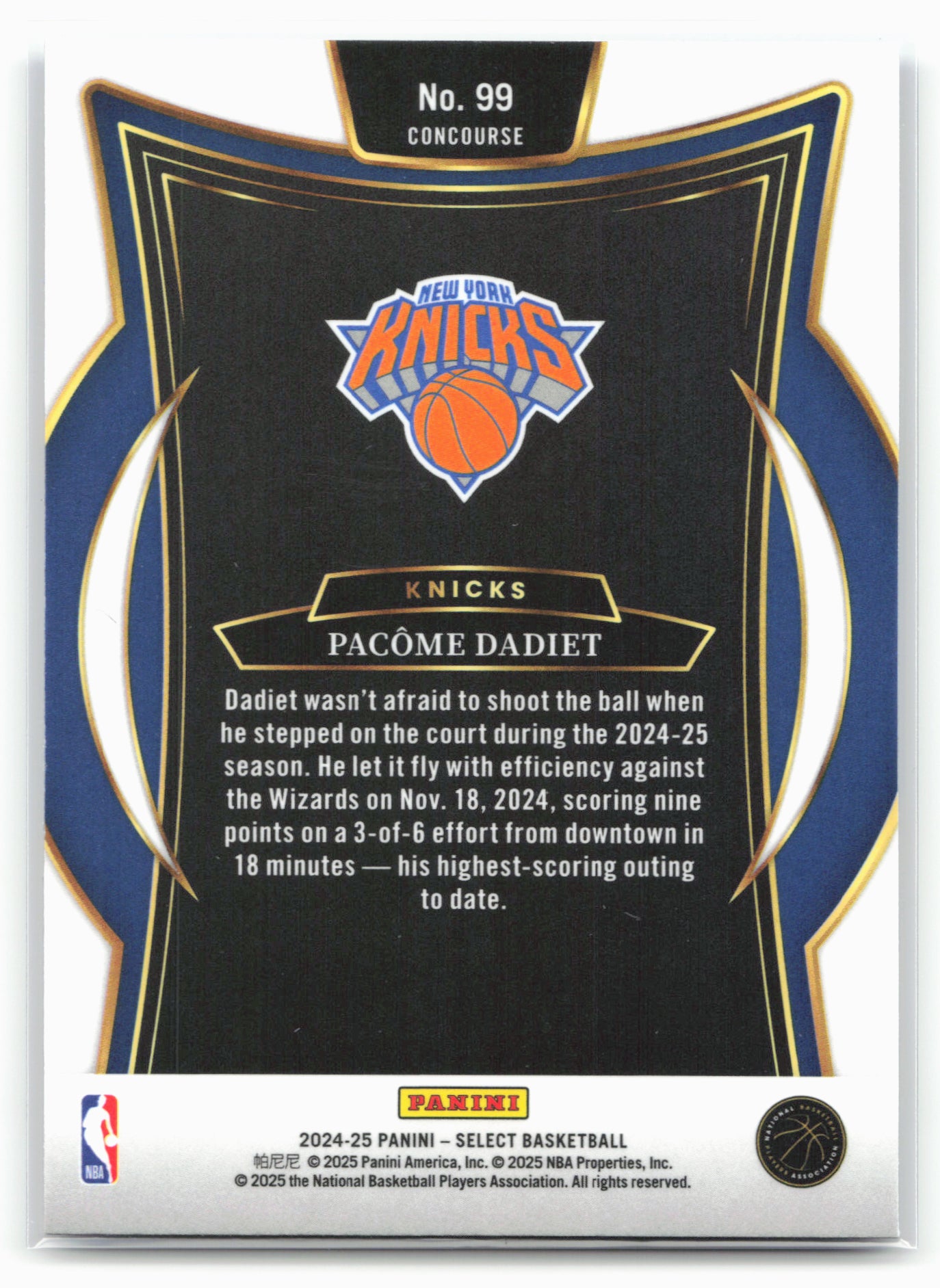 2024-25 Panini Select #99 Pacome Dadiet Blue (Retail)
