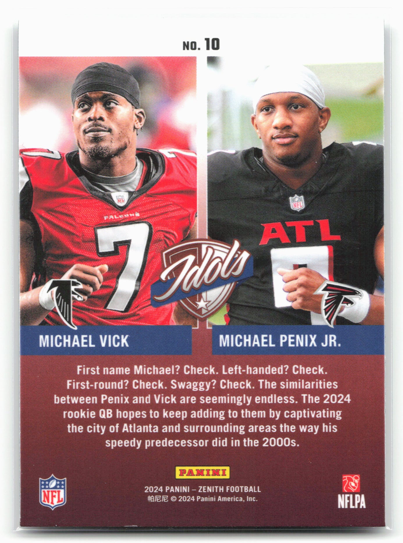 2024 Panini Zenith #10 Michael Penix Jr. / Michael Vick Idols