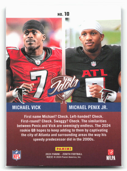 2024 Panini Zenith #10 Michael Penix Jr. / Michael Vick Idols
