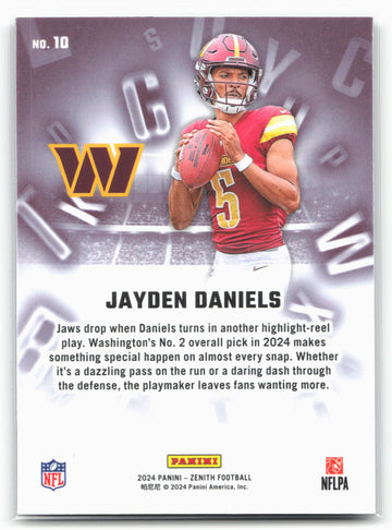 
2024 Panini Zenith #10 Jayden Daniels A to Z