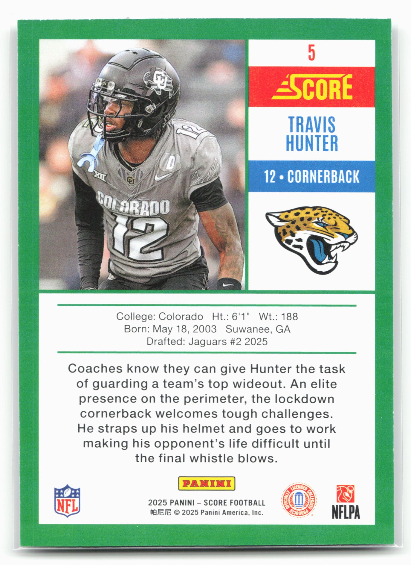 2025 Score #5 Travis Hunter Anniversary Rookies
