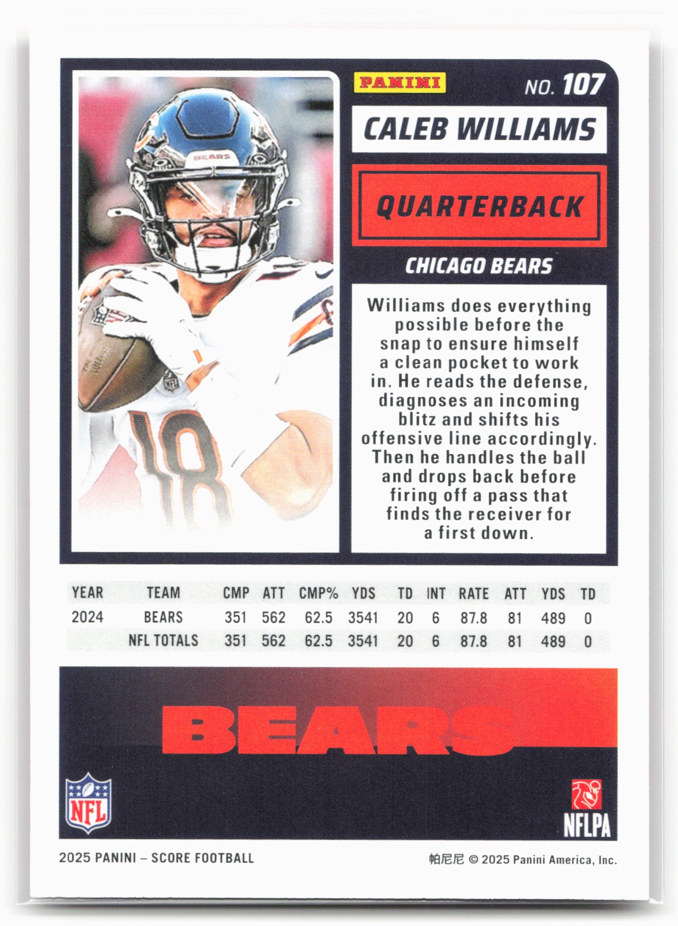 2025 Score #107 Caleb Williams Red