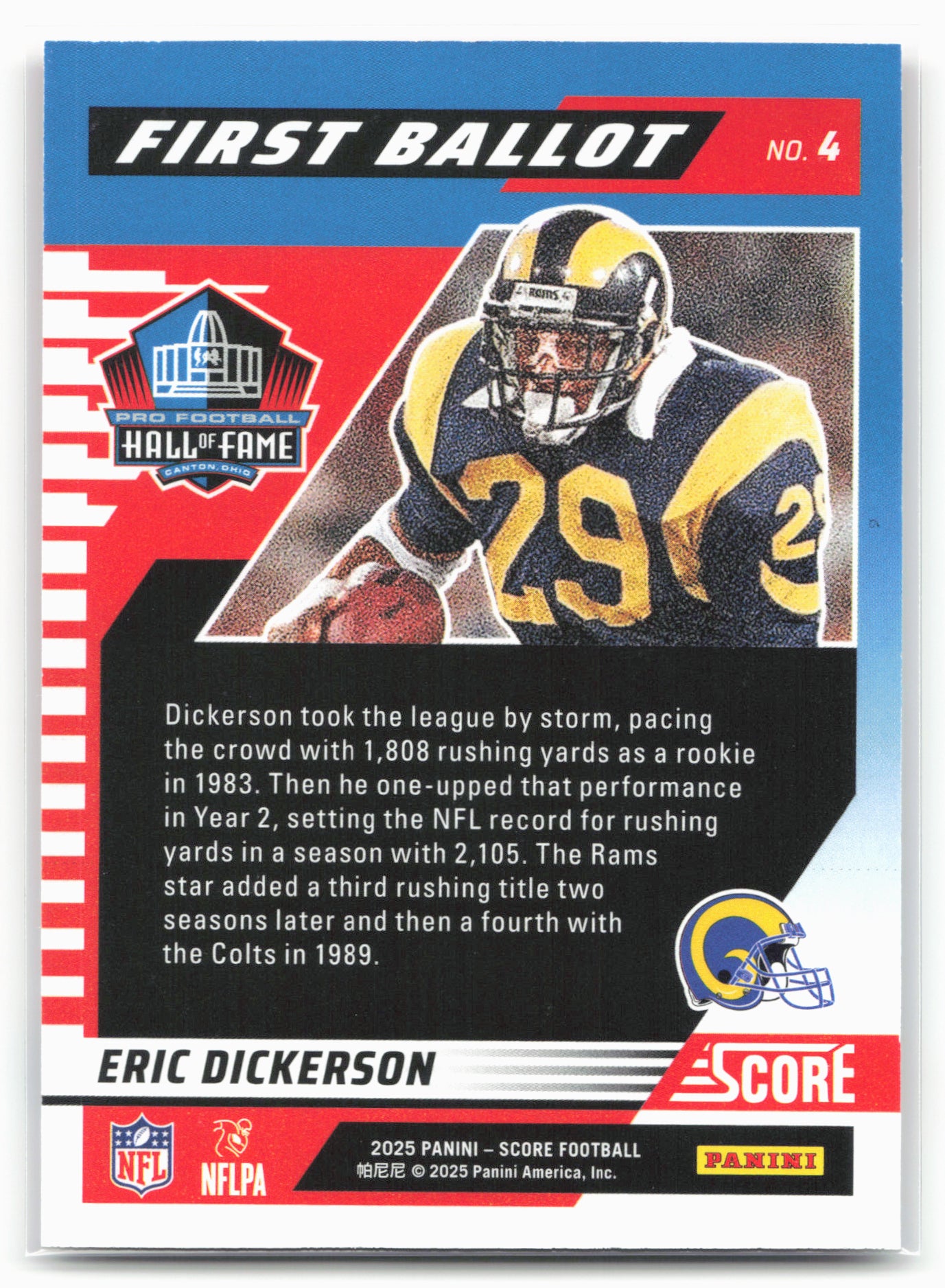 2025 Score #4 Eric Dickerson First Ballot