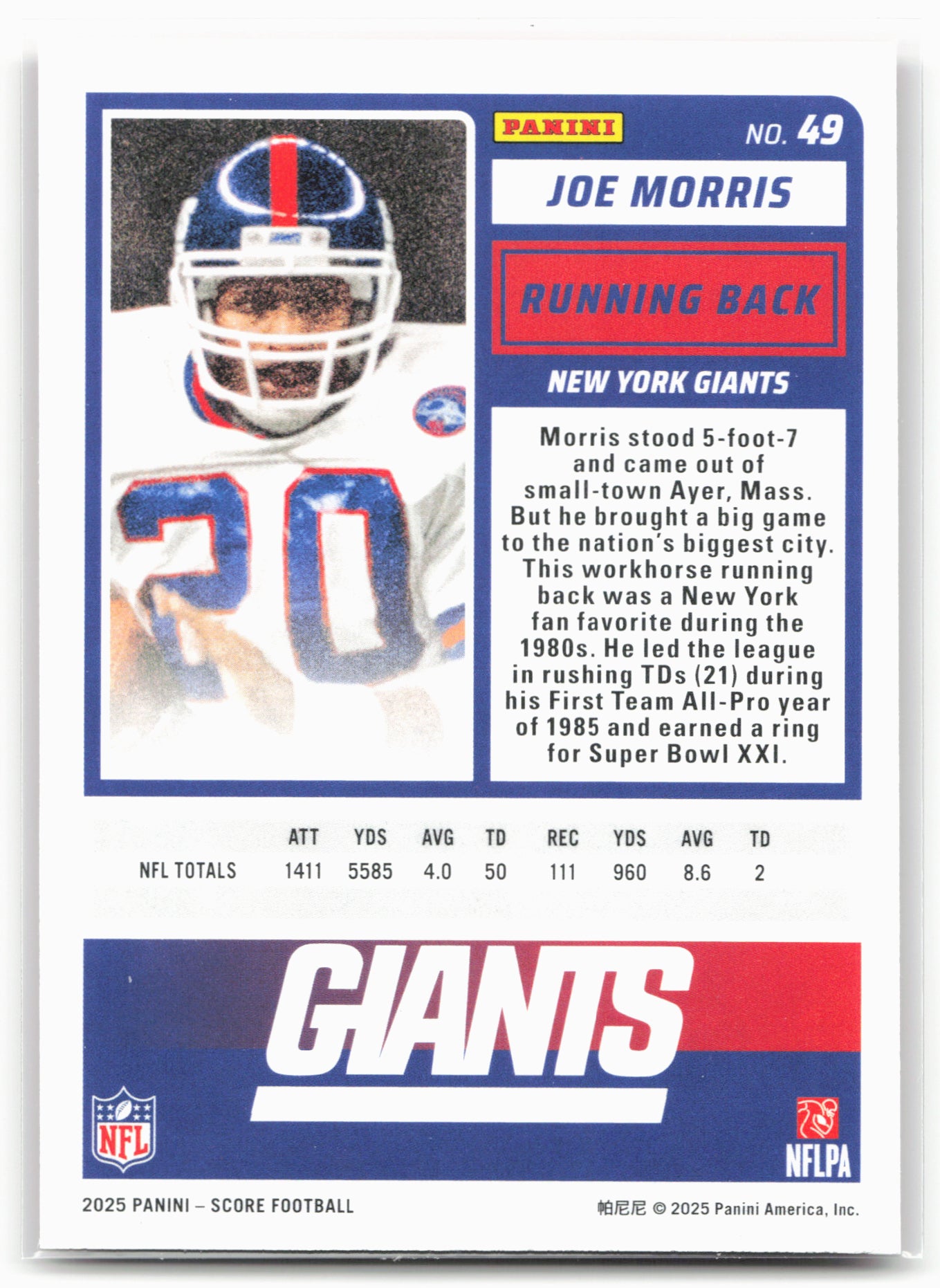 2025 Score #49 Joe Morris Red