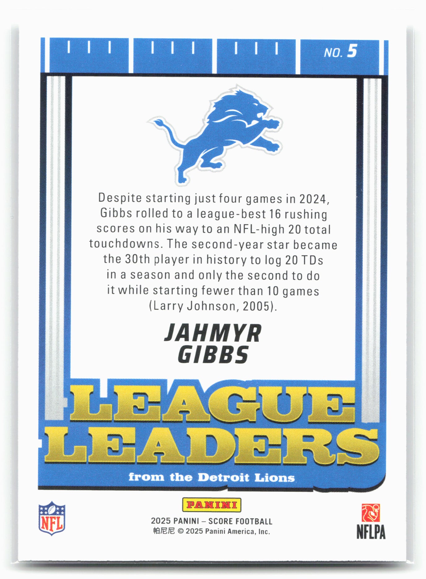 2025 Score #5 Jahmyr Gibbs League Leaders