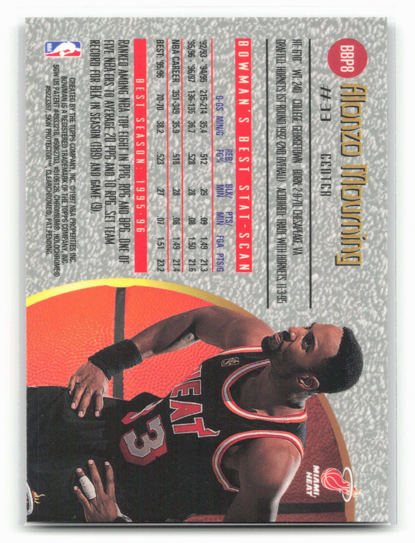 1997-98 Stadium Club #BBP8 Alonzo Mourning