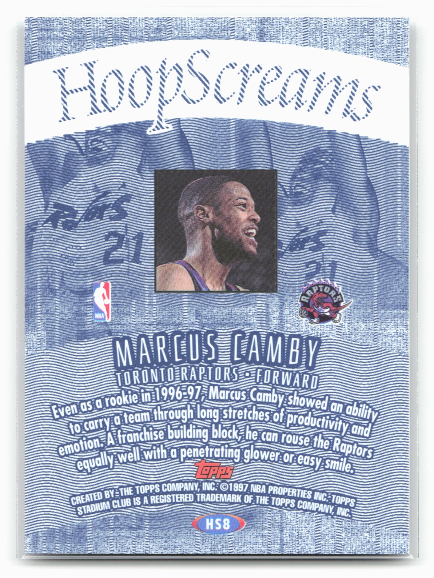 1997-98 Stadium Club #HS8 Marcus Camby Hoop Screams