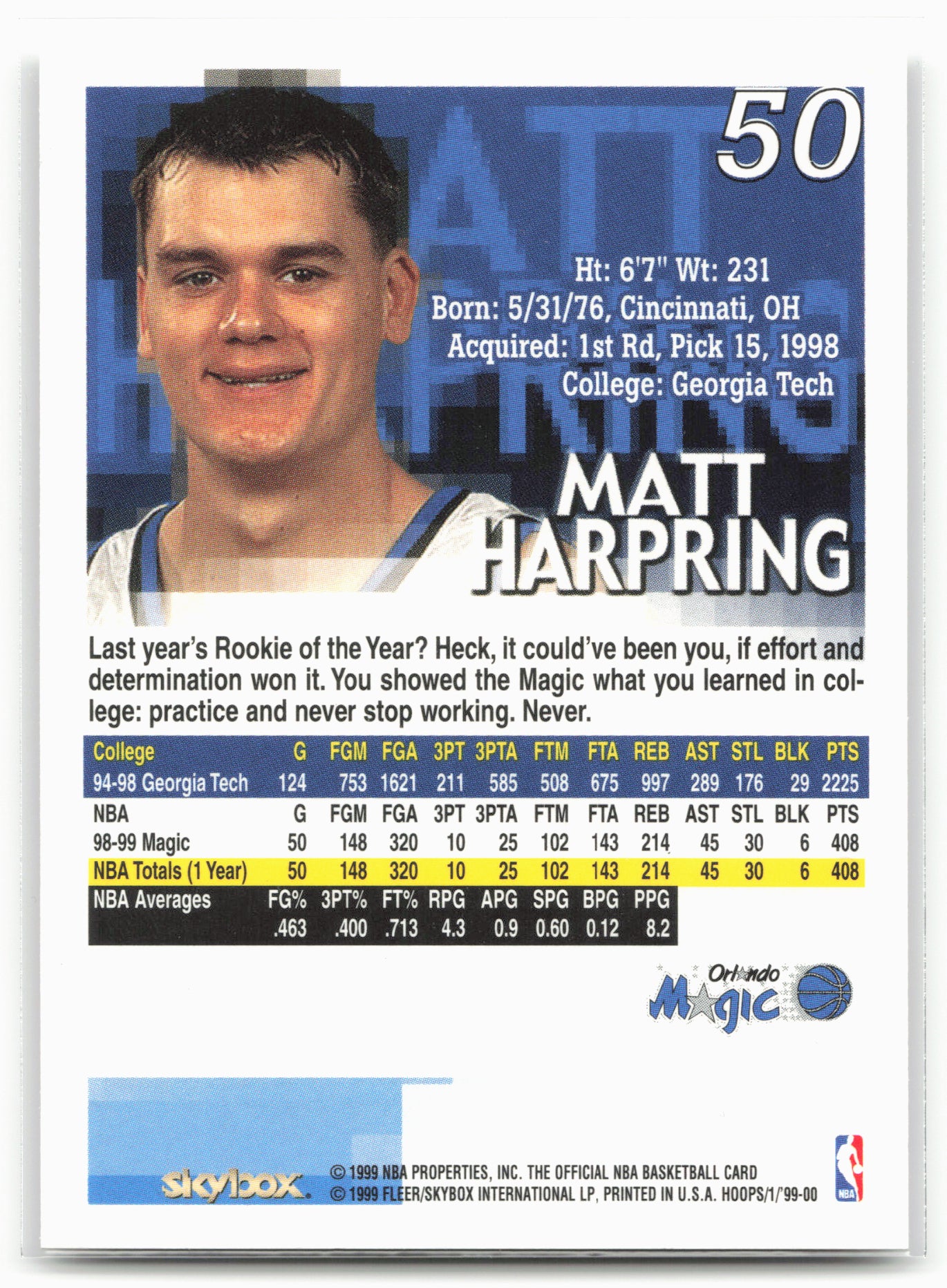 1999-00 Hoops #50 Matt Harpring