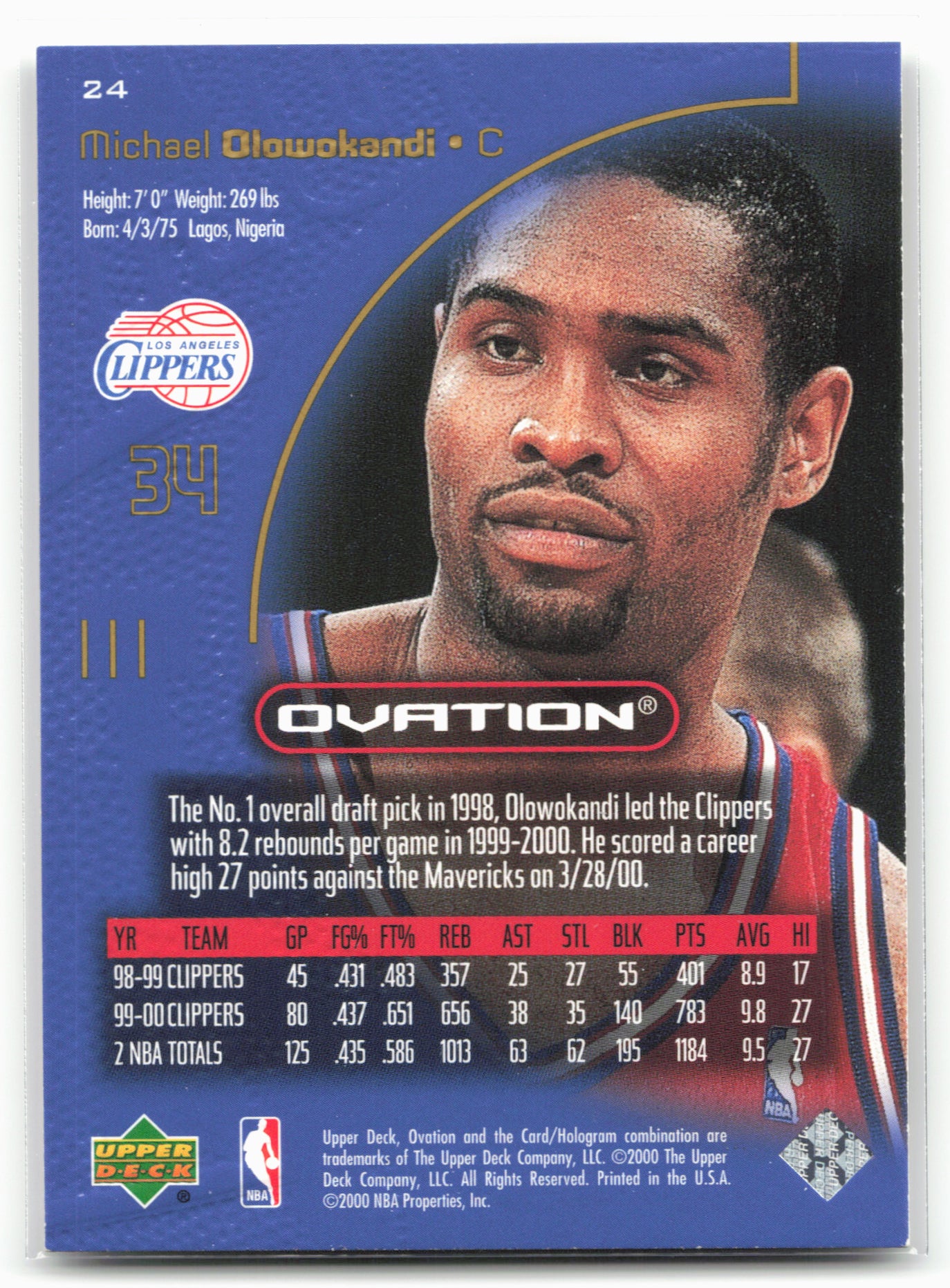 2000-01 Upper Deck Ovation #24 Michael Olowokandi