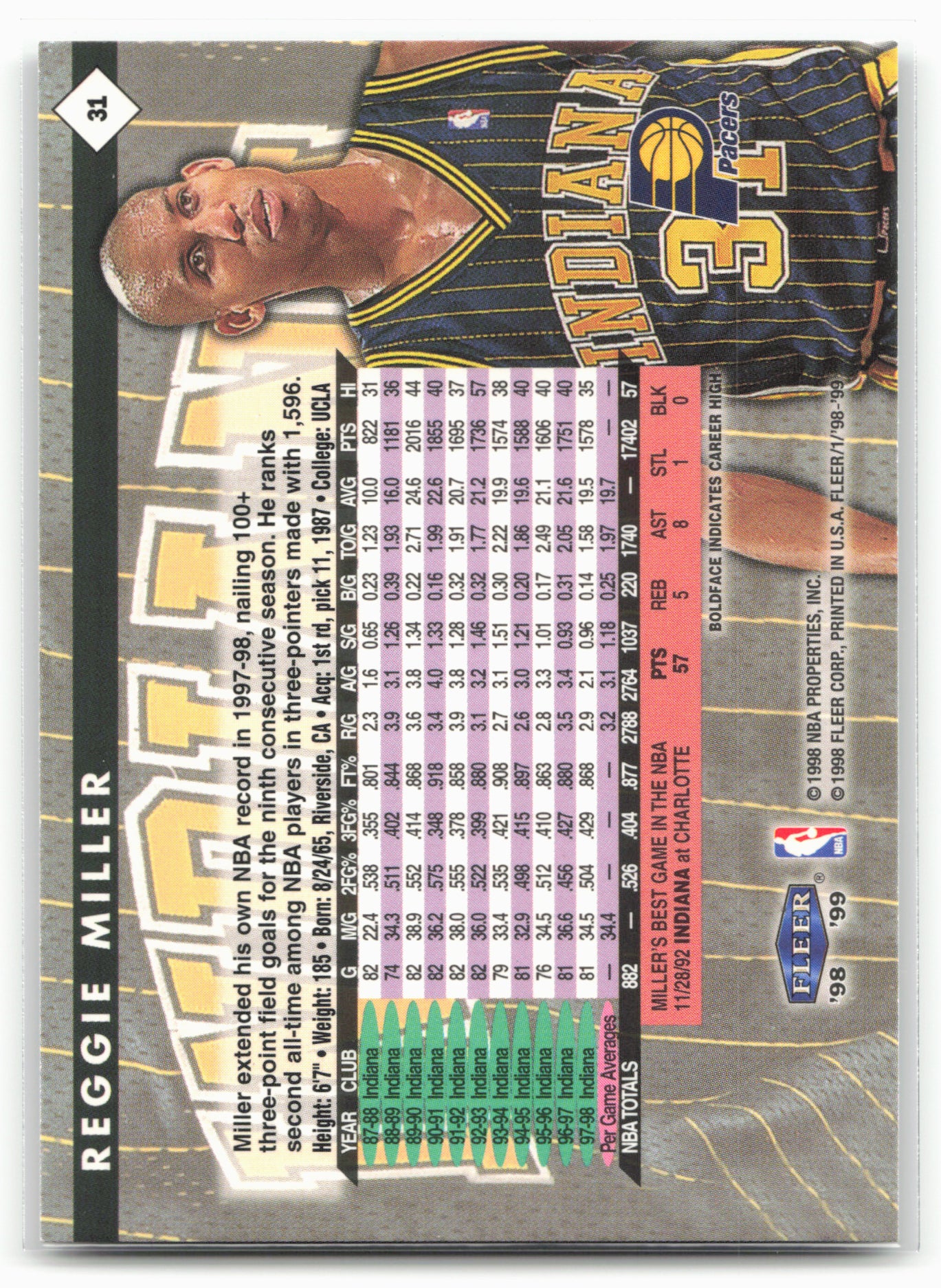 1998-99 Fleer Tradition #31 Reggie Miller