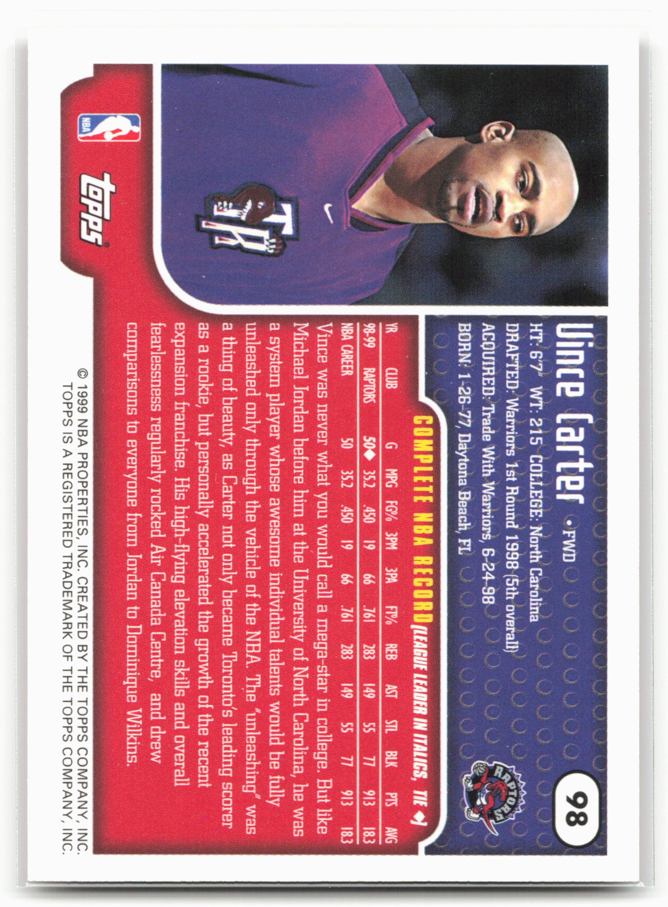 1999-00 Topps Tipoff #98 Vince Carter 21473