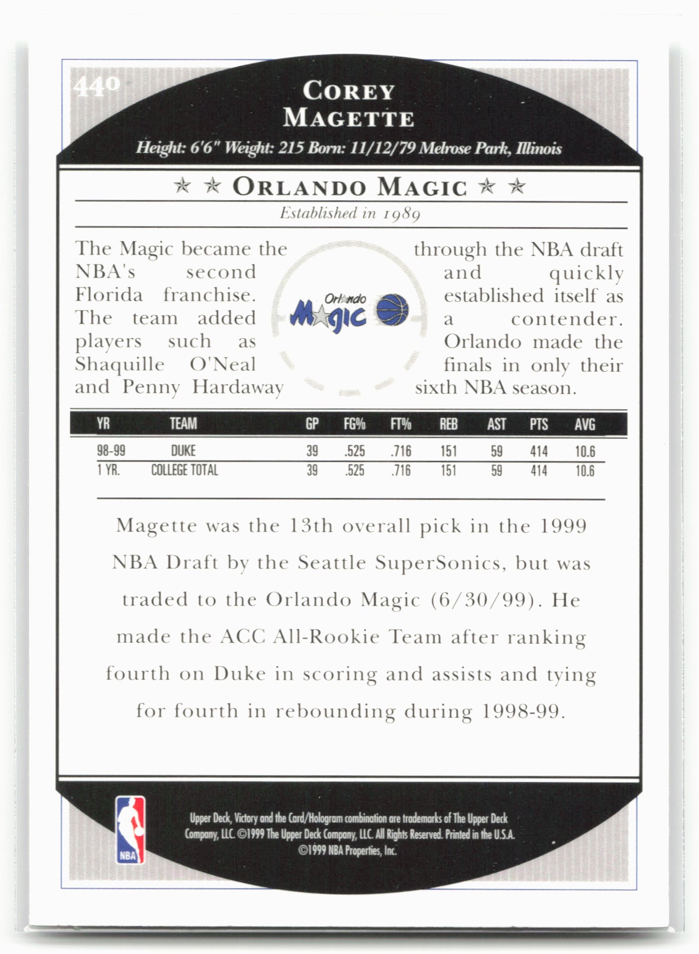 1999-00 Upper Deck Victory #440 Corey Maggette