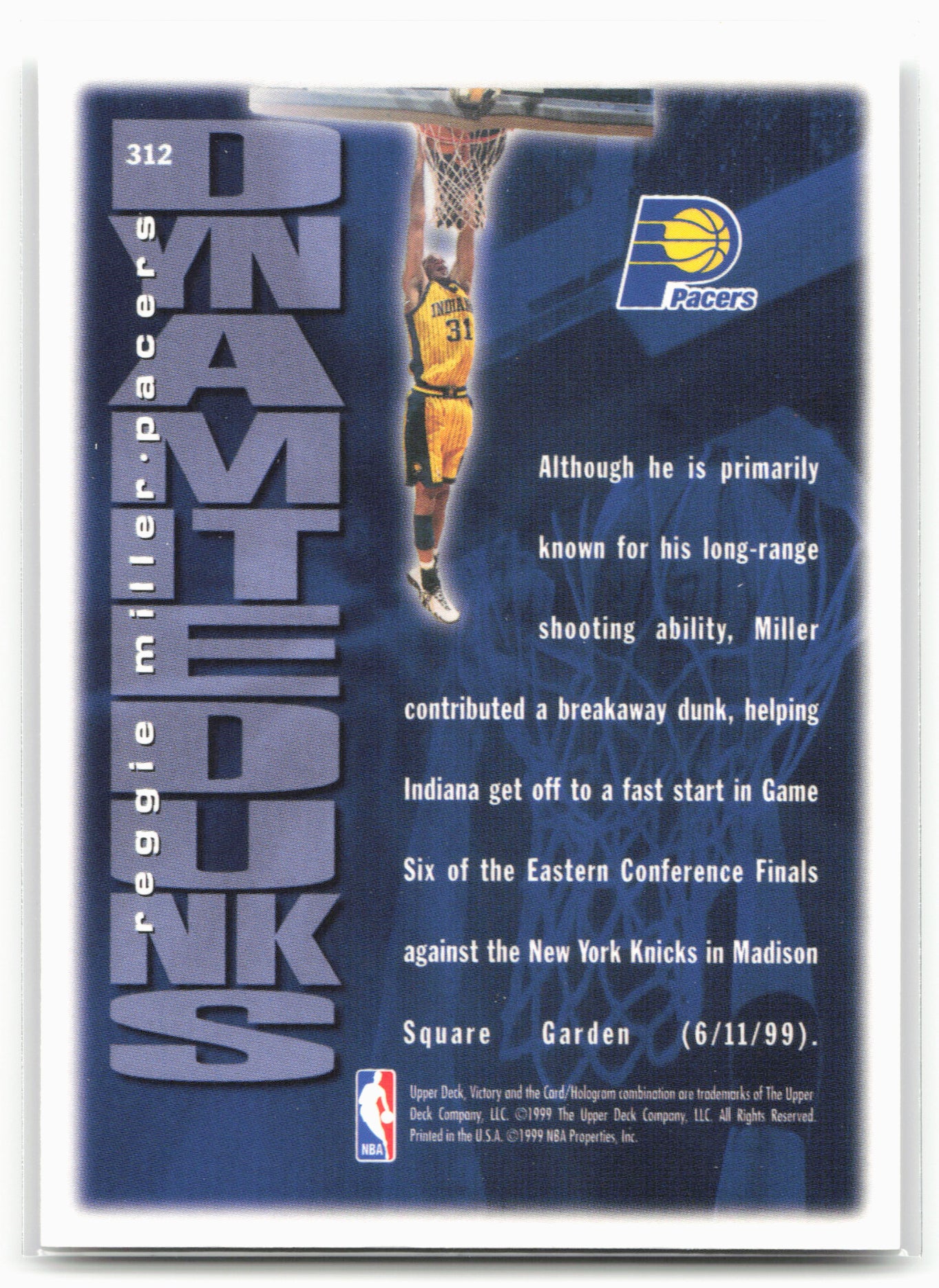 1999-00 Upper Deck Victory #312 Reggie Miller