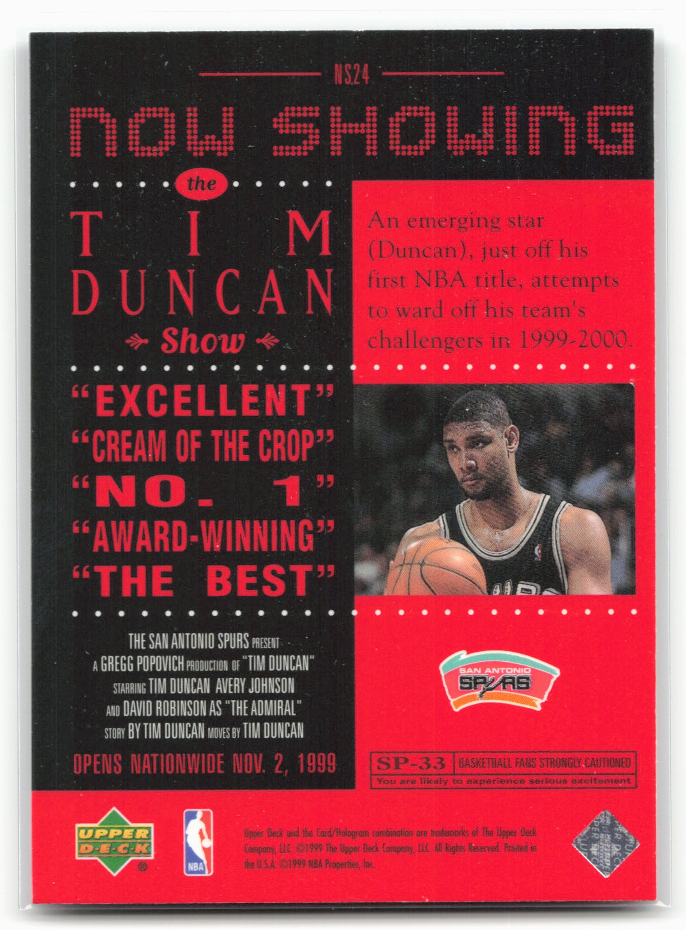 1999-00 Upper Deck #NS24 Tim Duncan Now Showing