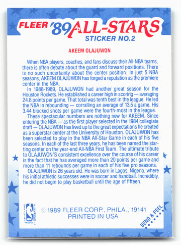 1989-90 Fleer #2 Akeem Olajuwon Stickers