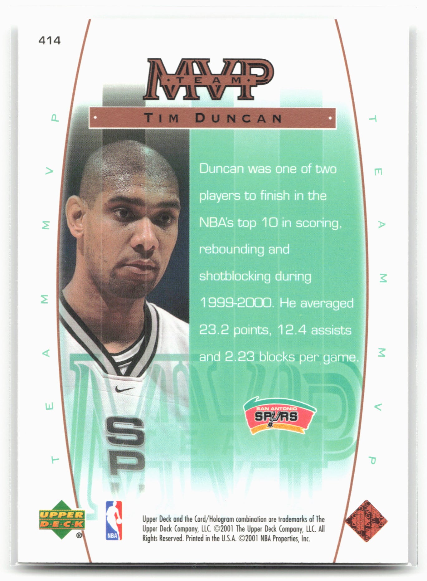 2000-01 Upper Deck #414 Tim Duncan