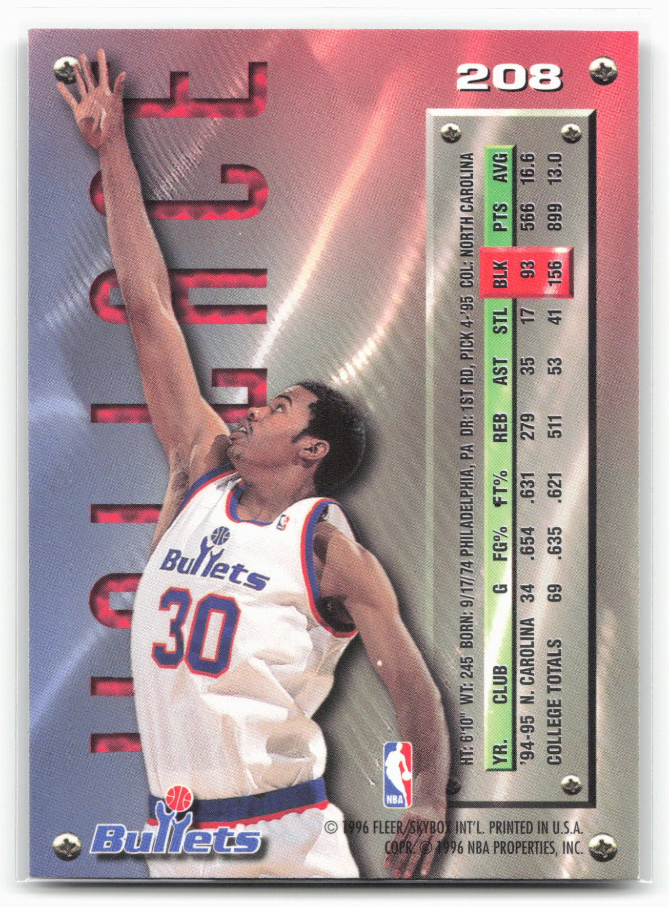 1995-96 Metal #208 Rasheed Wallace