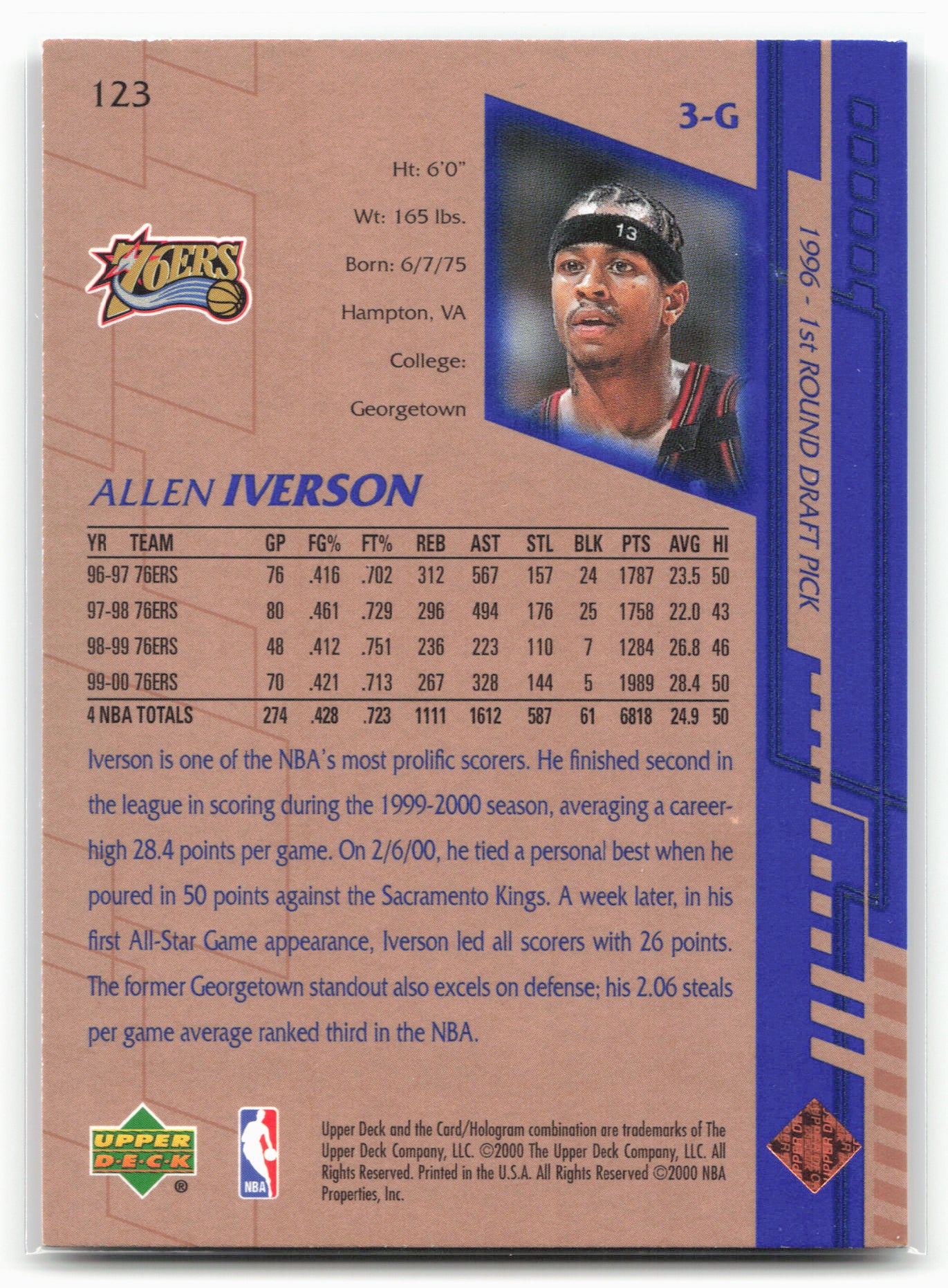 2000-01 Upper Deck #123 Allen Iverson