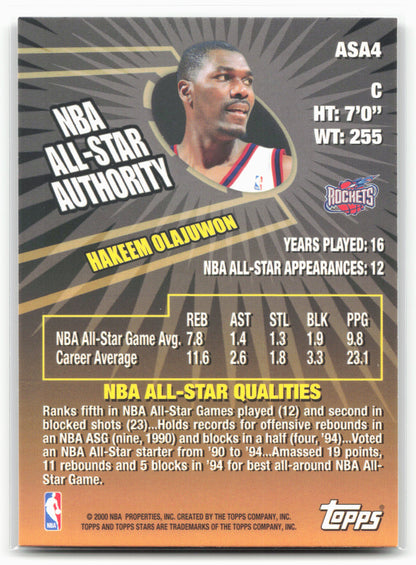 2000-01 Topps Stars #ASA4 Hakeem Olajuwon All-Star Authority