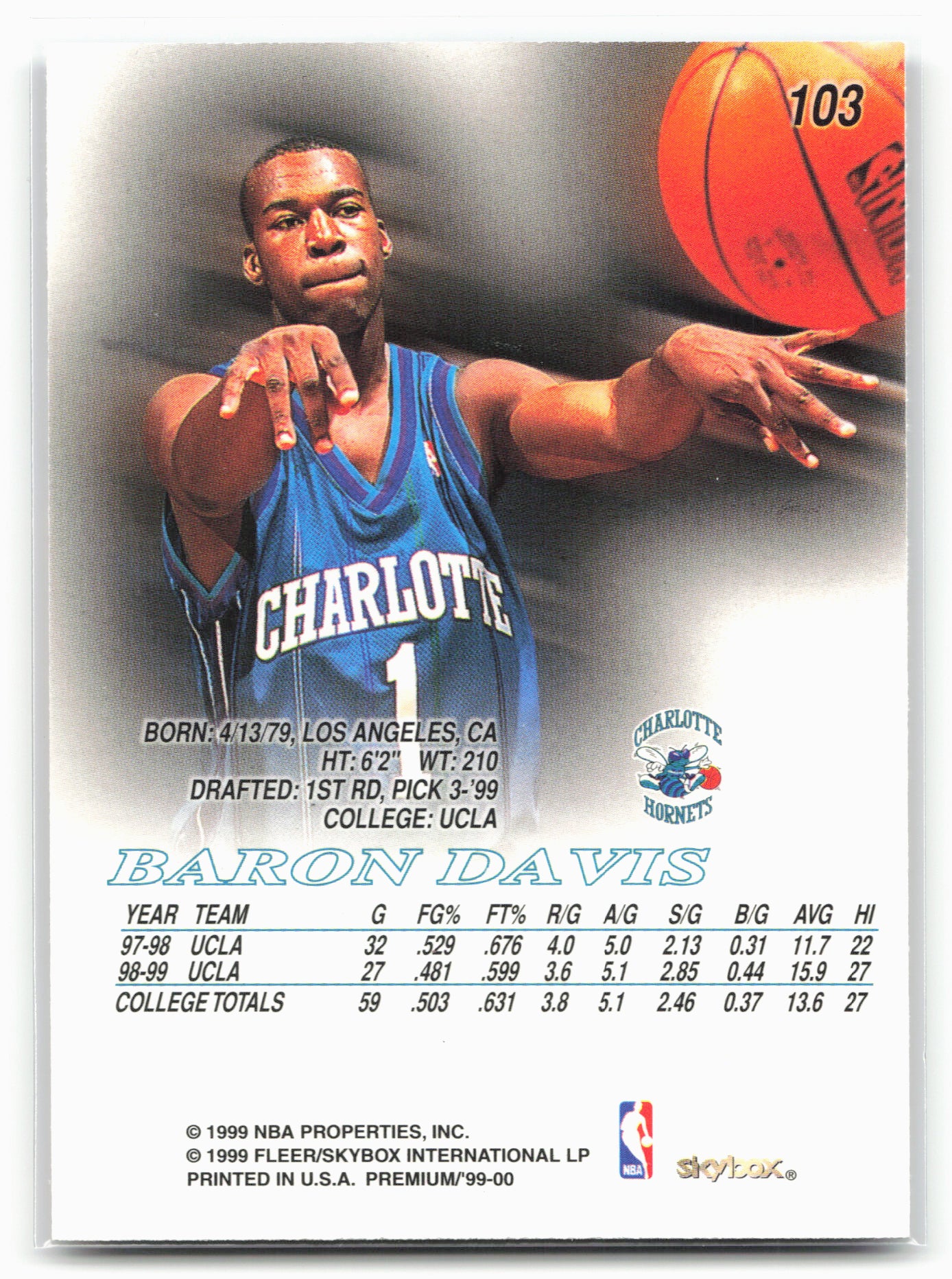 1999-00 SkyBox Premium #103 Baron Davis