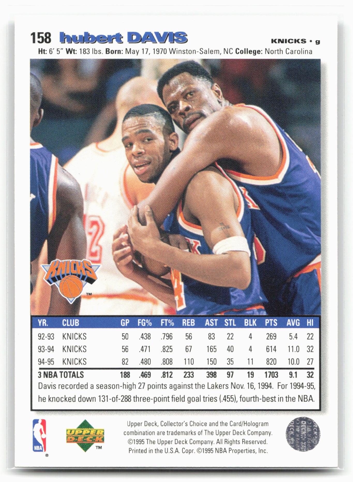 1995-96 Collector's Choice #158 Hubert Davis Player's Club