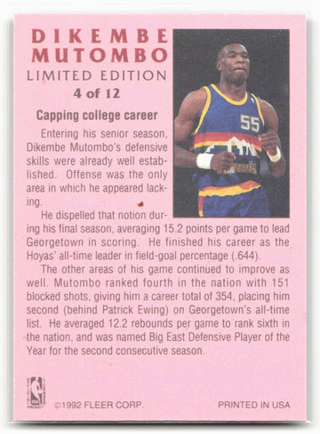 1991-92 Fleer #4 Dikembe Mutombo Dikembe Mutombo Limited Edition