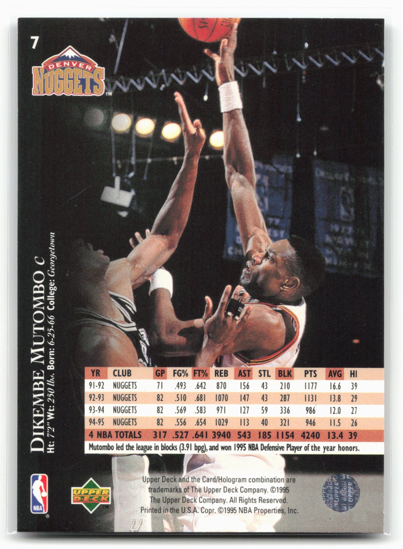 1995-96 Upper Deck #7 Dikembe Mutombo