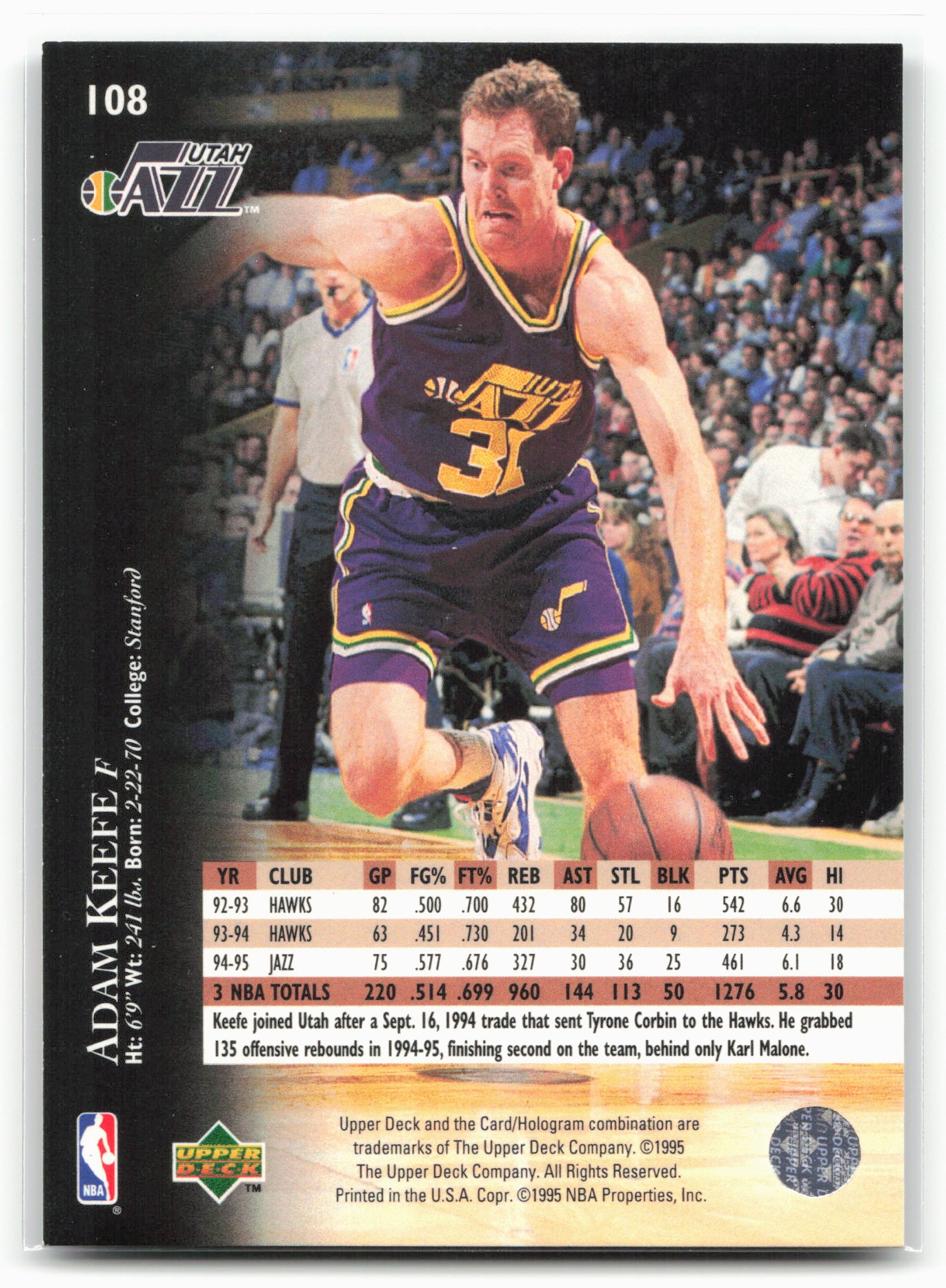 1995-96 Upper Deck #108 Adam Keefe Electric Court